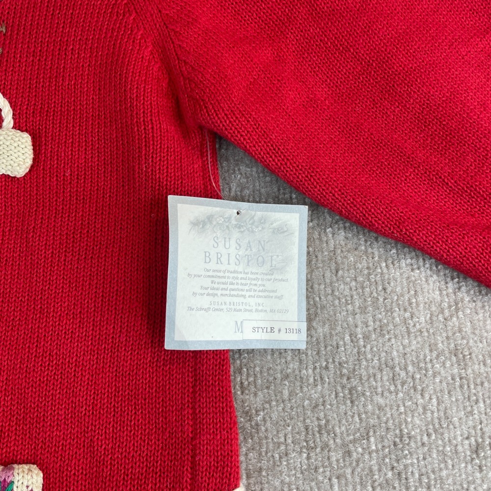 Susan Bristol Red Hand Embroidered Sweater M Mittens Jumpers USA - Picture 3 of 14